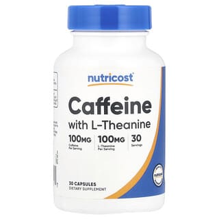 Nutricost, Cafeína con L-teanina, 30 cápsulas