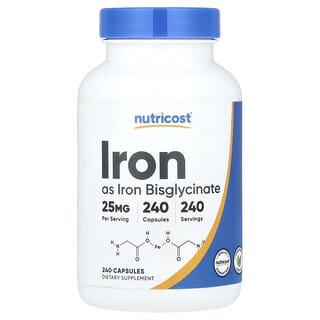 Nutricost, Ferro, 25 mg, 240 Cápsulas