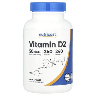 Nutricost, Vitamina D2, 50 mcg (2000 UI), 240 cápsulas