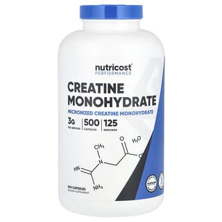 Nutricost, Rendimiento, Monohidrato de creatina, 3 g, 500 cápsulas (0,75 g por cápsula)