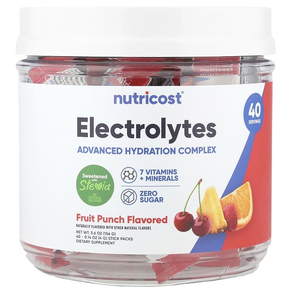 Electrolytes, Advanced Hydration Complex, Fruit Punch, 40 Stick Packs, 0.14 oz (4 g) Each