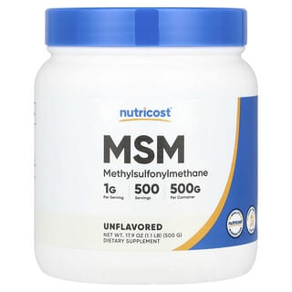 Nutricost, MSM（メチルスルフォニルメタン）、無香料、500g（17.9オンス）