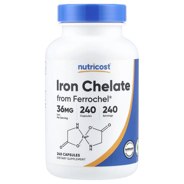 Nutricost Iron Chelate From Ferrochel®, 36 mg, 240 Capsules