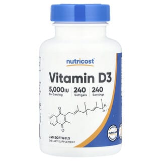 Nutricost, Vitamina D3, 125 g (5000 UI), 240 cápsulas blandas