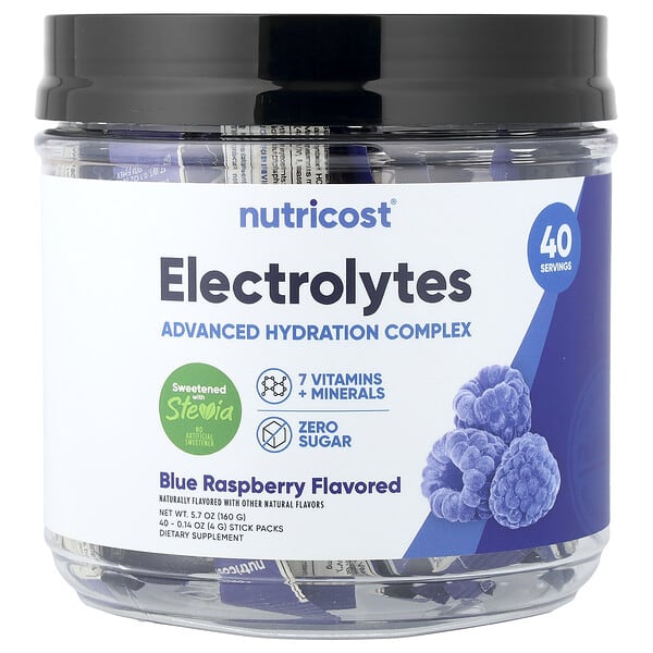 Electrolytes, Advanced Hydration Complex, Blue Raspberry, 40 Stick Packs, 0.14 oz (4 g) Each