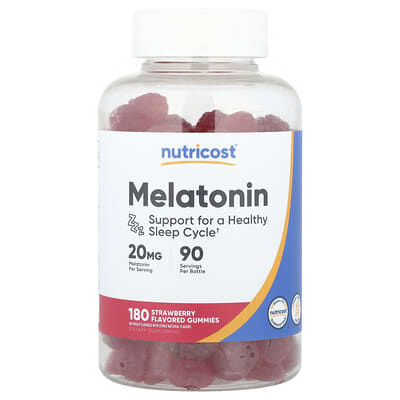 Nutricost, Melatonin Gummies, Strawberry, 20 mg, 180 gummies (10 mg each gummy)
