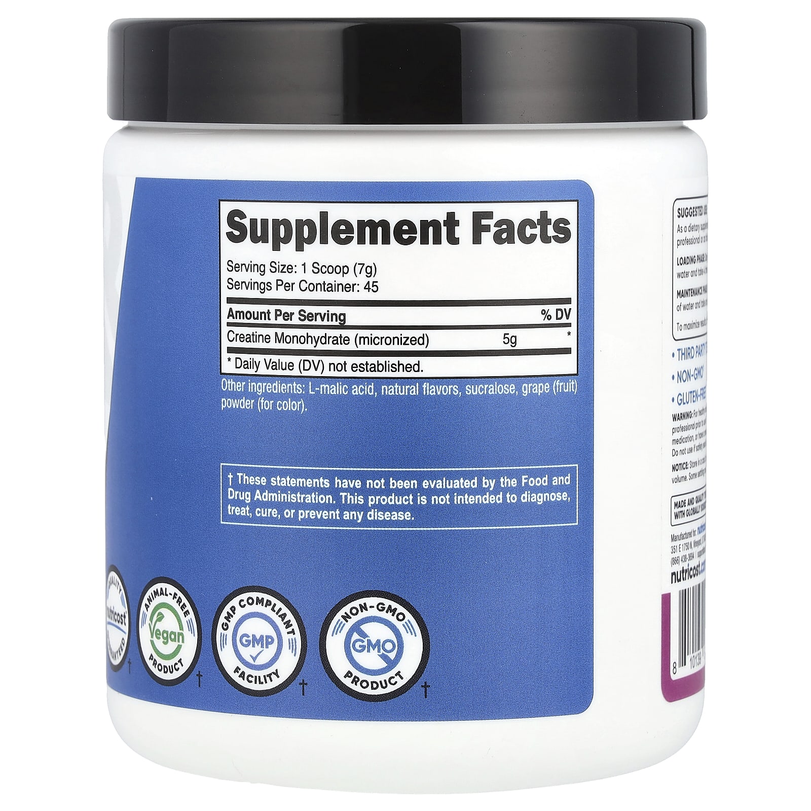 Nutricost, Performance, monohydrat kreatyny, winogrono, 300 g