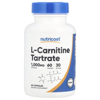 Nutricost, L-Carnitina Tartarato, 1.000 mg, 60 Cápsulas (500 mg por Cápsula)