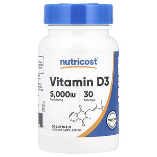 Nutricost, Vitamina D3, 5000 UI, 30 cápsulas blandas