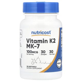 Nutricost, Vitamina K2 MK-7, 100 mcg, 30 cápsulas blandas