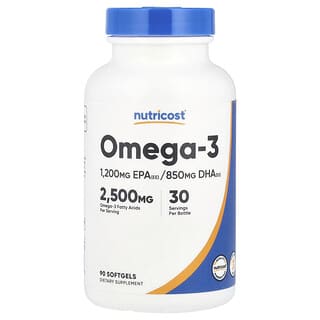 Nutricost, Oméga-3, 2500 mg, 90 capsules à enveloppe molle (833 mg par capsule à enveloppe molle)