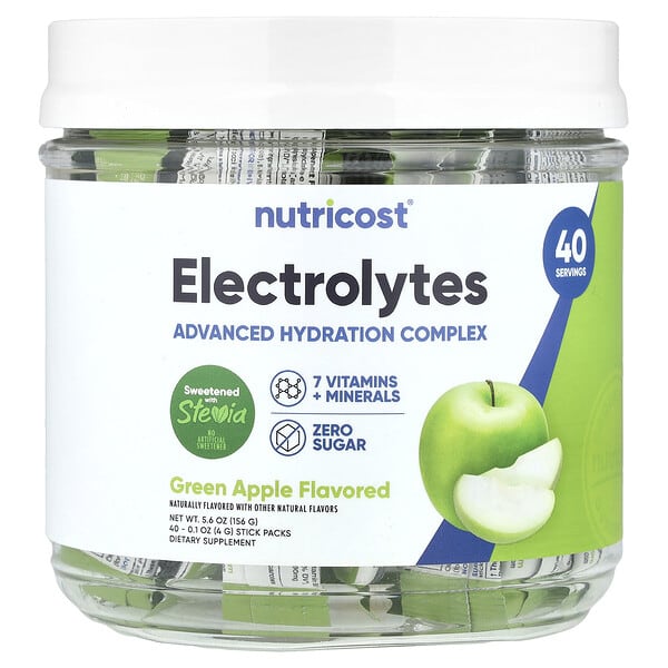 Electrolytes, Advanced Hydration Complex, Green Apple, 40 Stick Packs, 0.1 oz (4 g) Each