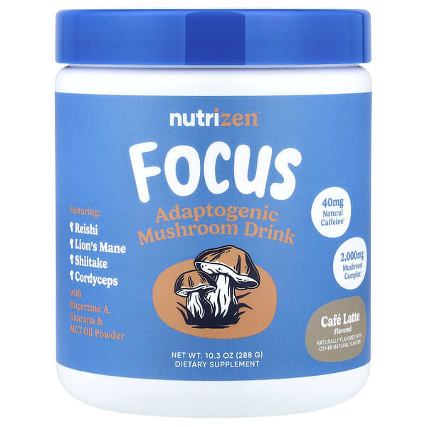 Nutricost, NutriZen™, 집중력, 아답토젠 버섯 드링크, 카페 라떼, 288g(10.3oz)