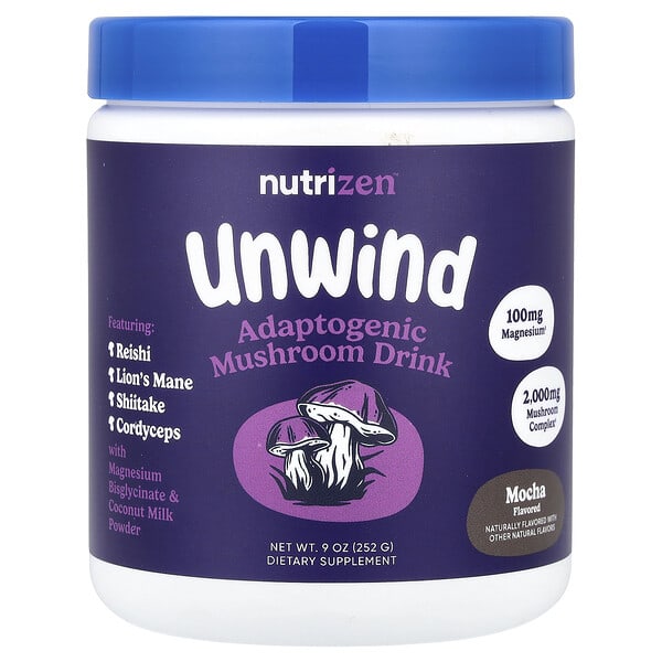 Nutricost, Nutrizen™, Unwind, 아답토젠 버섯 드링크, 모카, 252g(9oz)