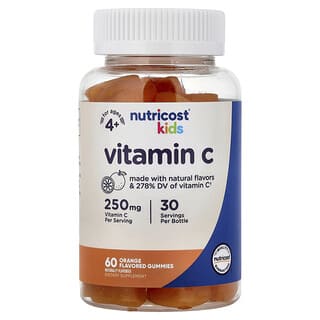 Nutricost, Permen Jeli Vitamin C untuk Anak-Anak, Untuk Usia 4+, Jeruk, 60 Permen Jeli