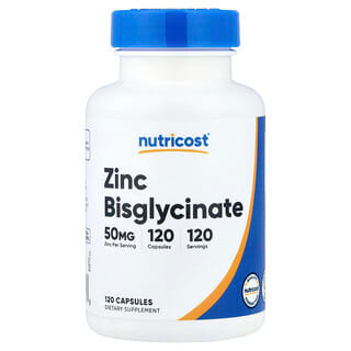 Nutricost, Бисглицинат цинка, 50 мг, 120 капсул