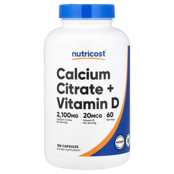 Nutricost, Calcium Citrate + Vitamin D, 180 Capsules
