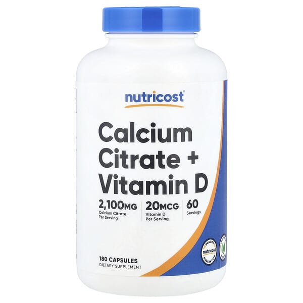 Nutricost, Calcium Citrate + Vitamin D, 180 Capsules