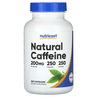 Nutricost, Cafeína natural, 200 mg, 250 cápsulas