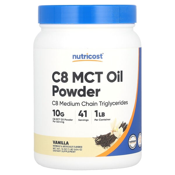 Nutricost, C8 MCT Oil Powder, Vanilla, 1 lb  (454 g)