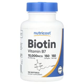 Nutricost, Biyotin, Vitamin B7, 10.000 mcg, 150 Yumuşak Jel