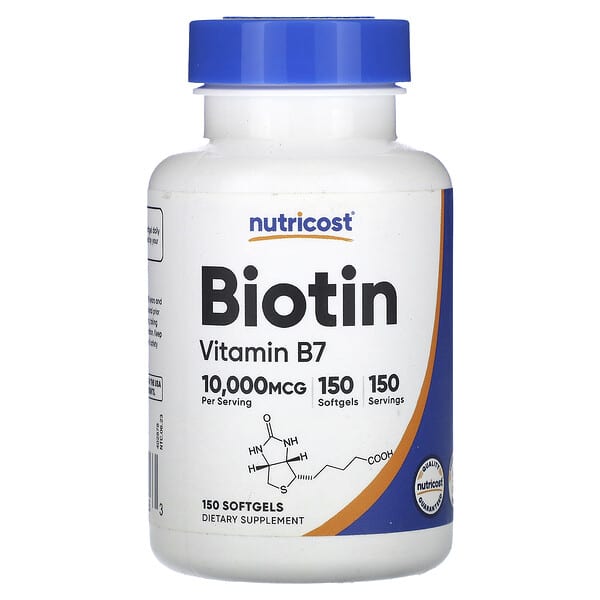 Nutricost, Biotin, Vitamin B7, 10,000 mcg, 150 Softgels