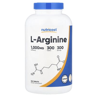 Nutricost, L-Arginine, 1,000 mg, 300 Tablets