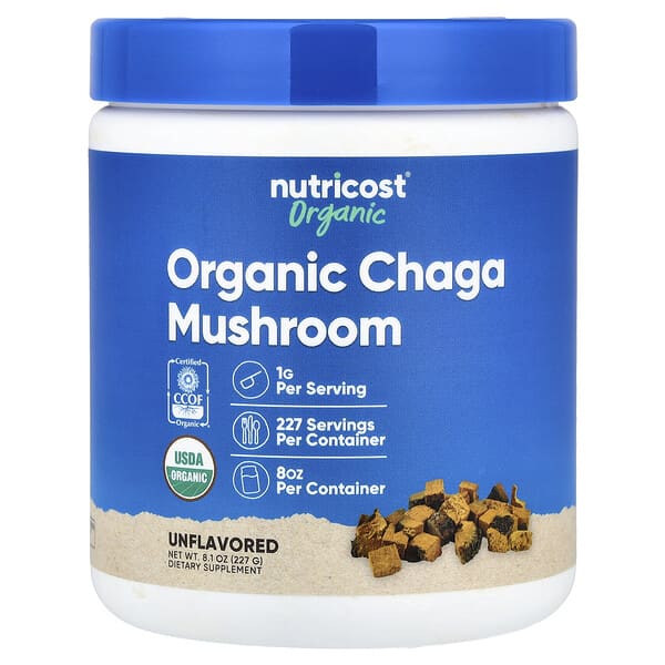 Nutricost, 유기농 차가버섯, 무맛, 227g(8.1oz)