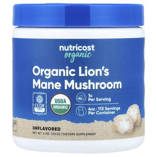 Nutricost, 100% органический гриб львиная грива, без добавок, 113 г (4 унции)