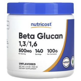 Nutricost, Beta-glucano 1,3 / 1,6, sin sabor, 500 mg, 100 g (3,5 oz)