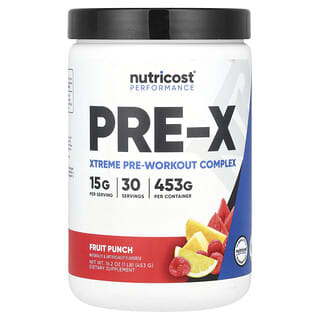 Nutricost, パフォーマンス、PRE-X、エクストリーム プレワークアウトコンプレックス、フルーツパンチ、453g（1ポンド）