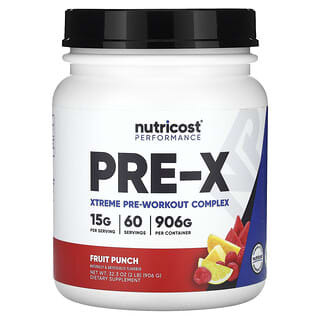 Nutricost, Performance, PRE-X, Complejo de preentrenamiento extremo, Ponche de frutas, 906 g (2 lb)