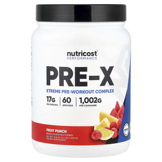 Nutricost, Performance, PRE-X, Complejo de preentrenamiento extremo, Ponche de frutas, 906 g (2 lb)