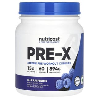 Nutricost, Performance, PRE-X, предтренировочный комплекс Xtreme, со вкусом голубой малины, 894 г (2 фунта)