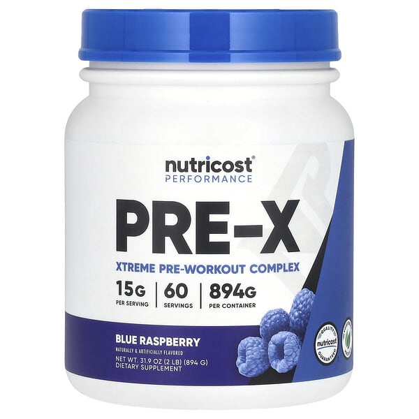 Nutricost Performance, PRE-X, Xtreme Pre-Workout Complex, Blue Raspberry, 2 lb (894 g)