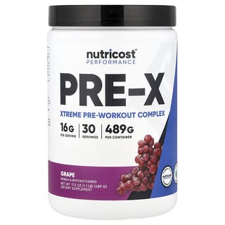 Nutricost, 表現，PRE-X，Xtreme 訓練前複合物，葡萄味，1 磅（435 克）