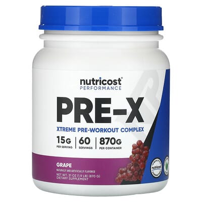 Nutricost, Performance, PRE-X, Xtreme Pre-Workout Complex, Grape Flavor, 1.9 lbs (870 g)