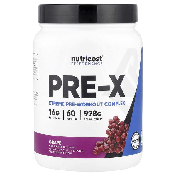 Nutricost, 퍼포먼스, PRE-X, 익스트림 운동 전 복합체, 포도 맛, 978g(2.2lb)