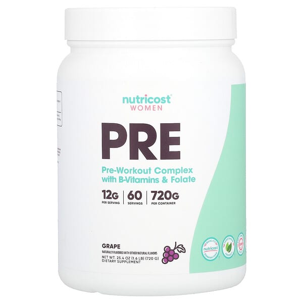 Nutricost, Women, Pre-Workout Complex With B-Vitamins &amp; Folate, Grape, 1.6 lb (720 g)