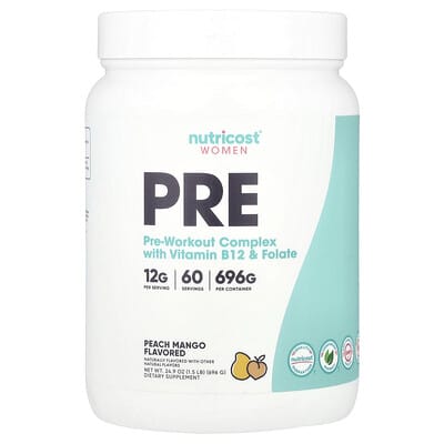 Nutricost, For Women, Pre-Workout Complex with Vitamin B12 and Folic Acid, Peach Mango Flavor, 1.5 lb (696 g)