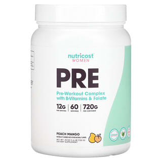 Nutricost, для женщин, предтренировочный комплекс с витаминами группы B и фолатом, персик и манго, 720 г (25 унций)
