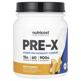 Nutricost, Performance, PRE, Complejo para preentrenamiento, Melocotón y mango`` 900 g (1,98 lb)