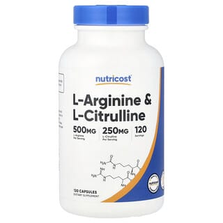 Nutricost, L-arginina y L-citrulina, 120 cápsulas