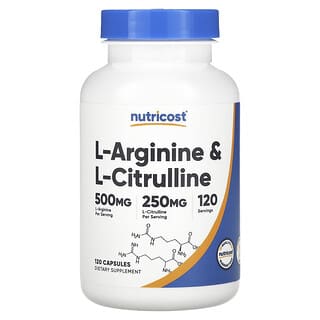 Nutricost, L-Arginina e L-Citrulina, 120 Cápsulas