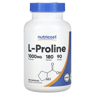 Nutricost, L-Proline, 1000 mg, 180 Capsules (500 mg per capsule)