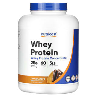 Nutricost, Concentrado de proteína de suero de leche, Mantequilla de maní con chocolate`` 2268 g (5 lb)