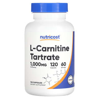 Nutricost, L-Carnitine Tartrate, 1,000 mg, 120 Capsules (500 mg per Capsule)