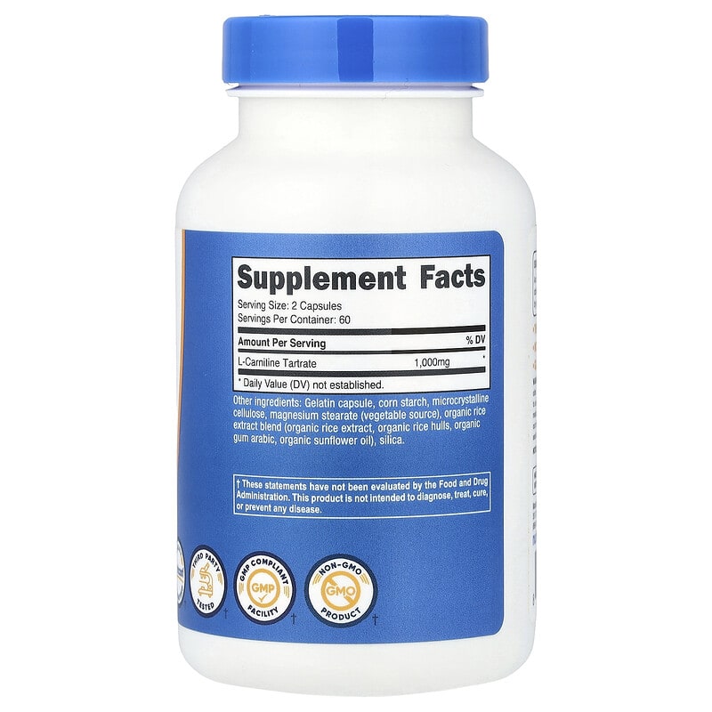 L-Carnitine Tartrate, 120 Capsules (500 mg per Capsule)