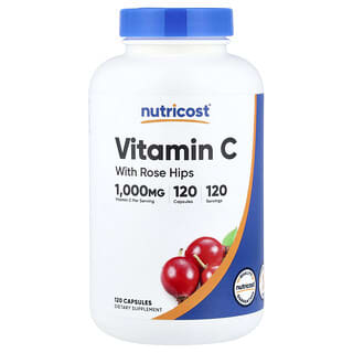 Nutricost, Vitamina C cu macese, 1.000 mg, 120 capsule
