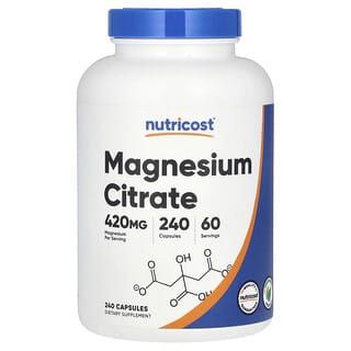 Nutricost, Magnesium Sitrat, 420 mg, 240 Kapsul (210 mg per Kapsul)